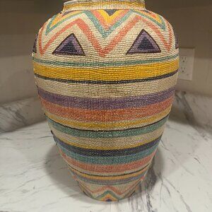 Vintage 1980 Pier 1 Italian Ceramic Woven/Textured/Hand Paint Floor Vase SIGNED